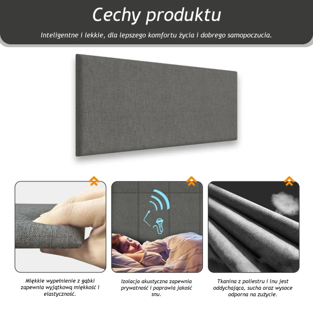 Panel Ścienny Samoprzylepny. Zagłówek szary. Cechy produktu.