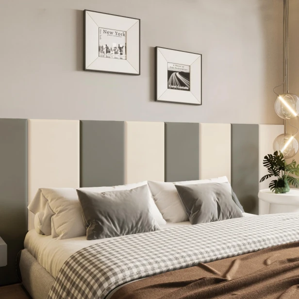 Wielofunkcyjny Panel Ochronny do Łóżka Szary. Aranżacja w sypialni za łóżkiem. Dwukolorowy.