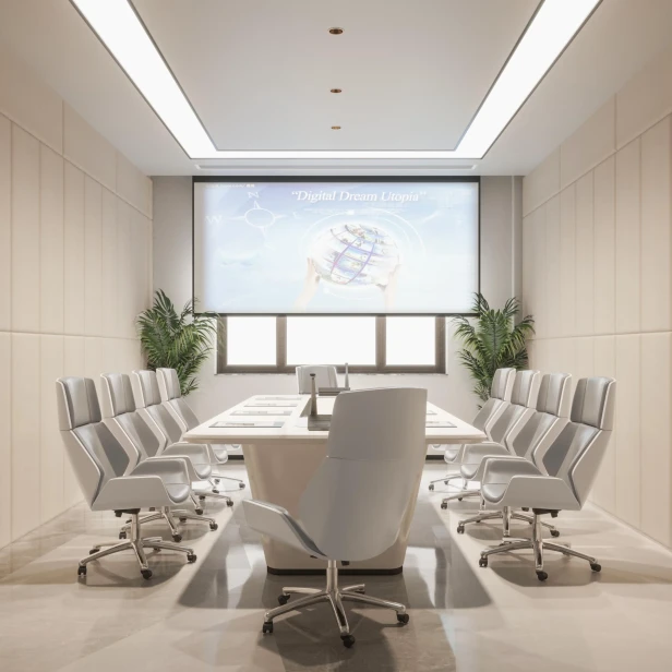 Wielofunkcyjny Panel Ochronny do Łóżka Beżowy. Aranżacja w sali konferencyjnej.