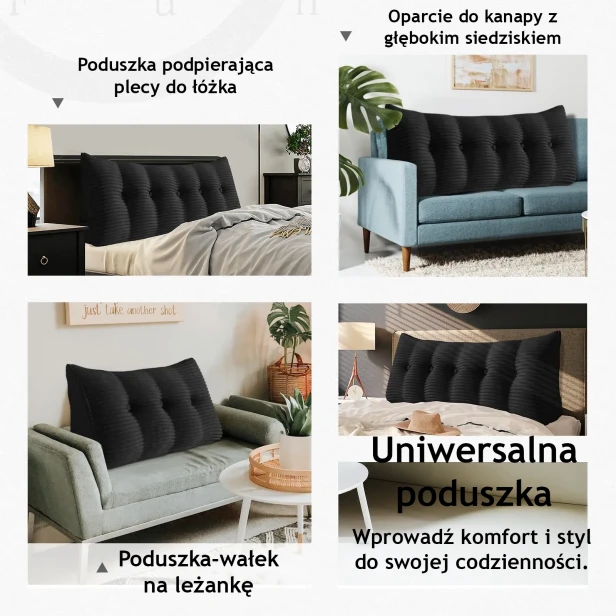 Duża Sztruksowa Poduszka do Czytania – Czarna. Rodzaje zastosowania.