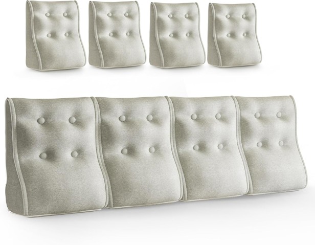 Zestaw 3 Modułowych Poduszek Lędźwiowych – beżowy Len, Pikowane i Ergonomiczne.