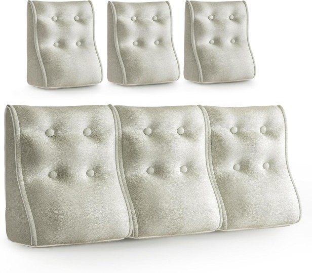 Zestaw 4 Modułowych Poduszek Lędźwiowych – beżowy Len, Pikowane i Ergonomiczne.