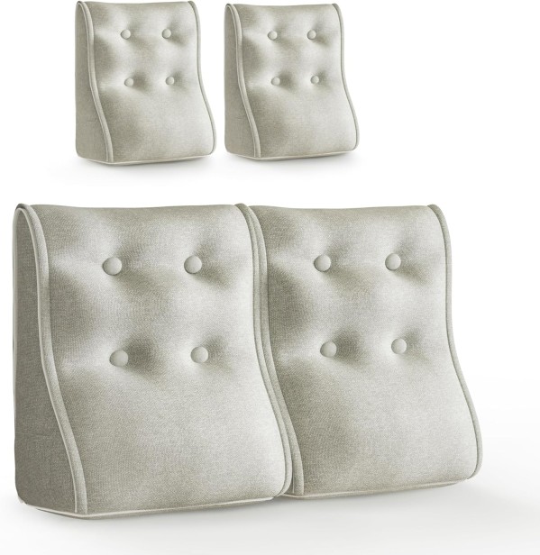 Zestaw 2 Modułowych Poduszek Lędźwiowych – beżowy Len, Pikowane i Ergonomiczne.