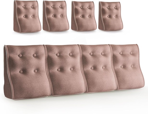 Zestaw 4 Modułowych Poduszek Lędźwiowych – różowy Len, Pikowane i Ergonomiczne.