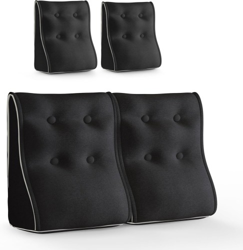 Zestaw 2 Modułowych Poduszek Lędźwiowych –czarny Len, Pikowane i Ergonomiczne.