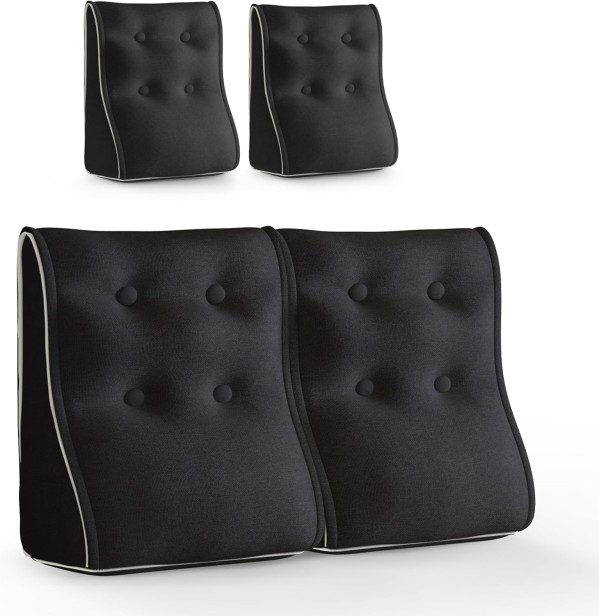 Zestaw 2 Modułowych Poduszek Lędźwiowych –czarny Len, Pikowane i Ergonomiczne.