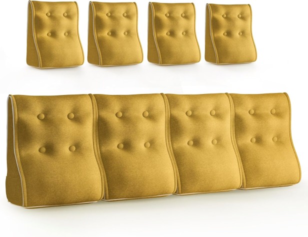 Zestaw 4 Modułowych Poduszek Lędźwiowych – żółty Len, Pikowane i Ergonomiczne.
