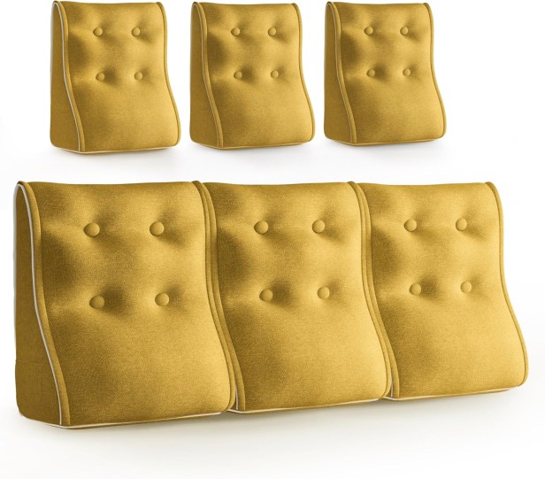 Zestaw 3 Modułowych Poduszek Lędźwiowych – żółty Len, Pikowane i Ergonomiczne.