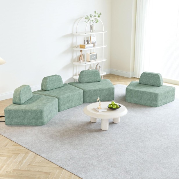 Zestaw poczwórny Narożnika Modułowego Półokrągłego, aranżacja w salonie.