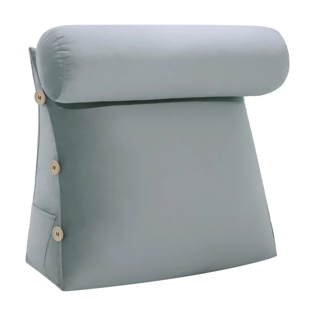 Modułowy Zagłówek z Wałkiem – Szary Welur z kieszenią.