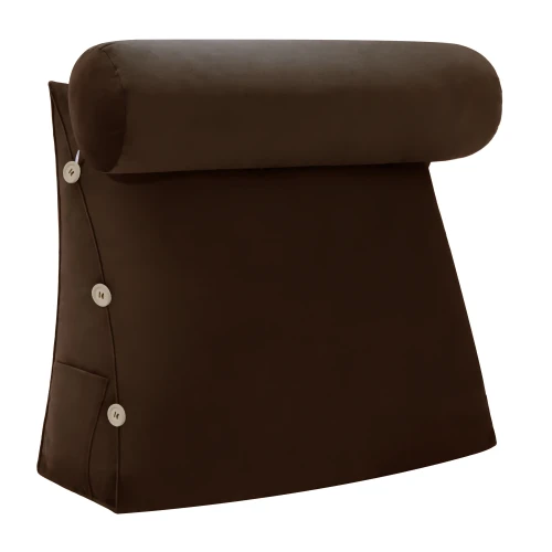 Modułowy Zagłówek z Wałkiem – Brązowy Welur z kieszenią.