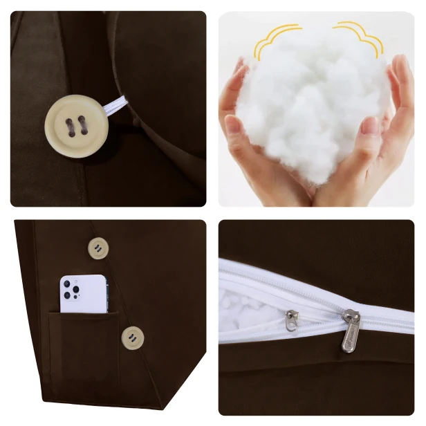 Modułowy Zagłówek z Wałkiem – Brązowy Welur, detale.