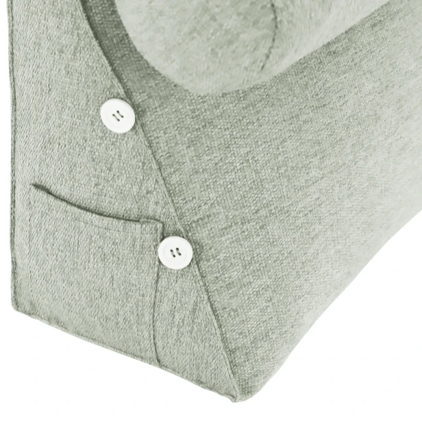 Modułowy Zagłówek z Wałkiem – Szary Len, zbliżenie na guziki.