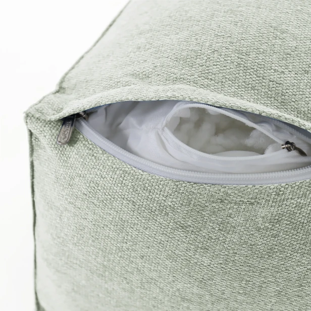 Modułowy Zagłówek z Wałkiem – biały Len, zbliżenie na zamek błyskawiczny.