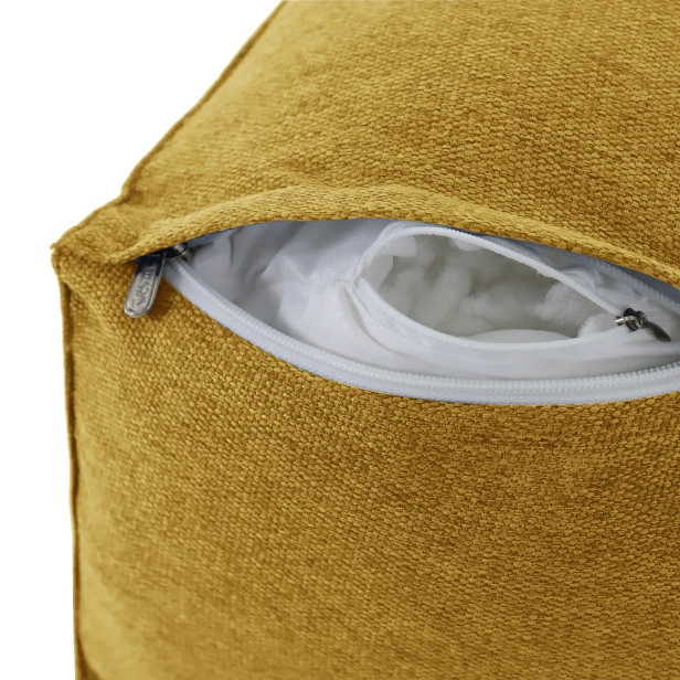 Modułowy Zagłówek z Wałkiem – żółty Len, zbliżenie na zamek błyskawiczny.