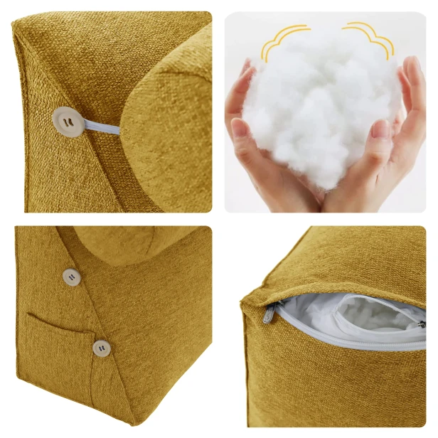 Modułowy Zagłówek z Wałkiem – żółty Len, detale.