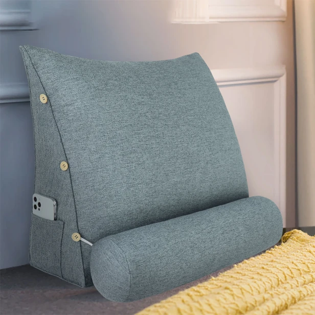 Modułowy Zagłówek z Wałkiem – Szary Len, aranżacja w domu.