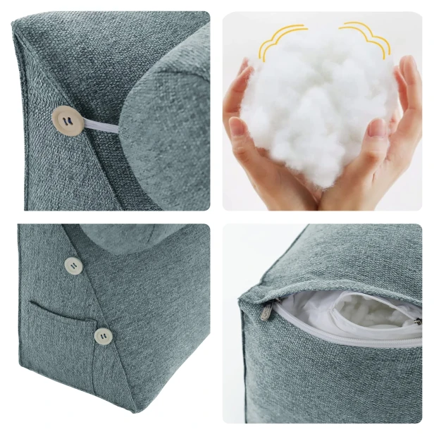 Modułowy Zagłówek z Wałkiem – Szary Len, detale.